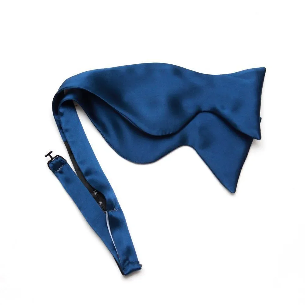 Men's Self-tied Bow‎ Tie 100%Silk Big Butterfly Blue Solid S641